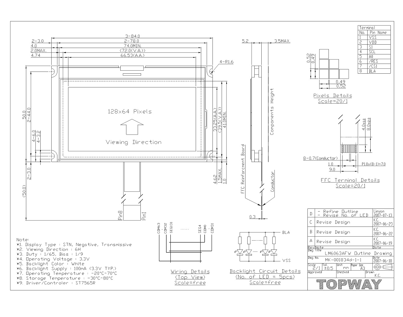 12864 COG Graphics Display LCD Module LM6063A