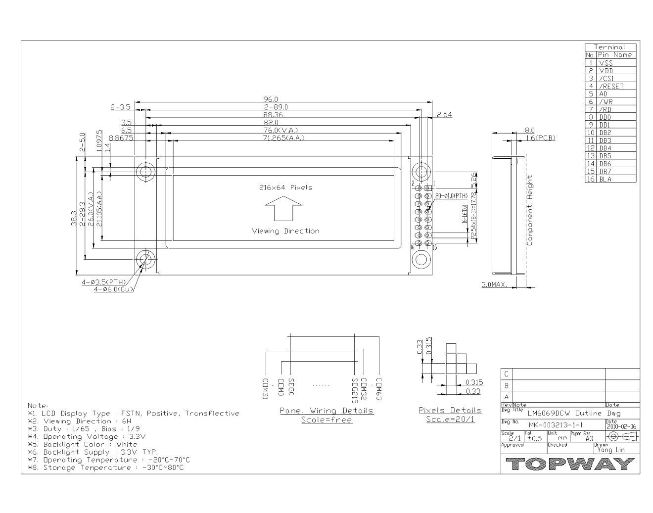 21664 LCD Display for Audio Player 1u Case LM6069D