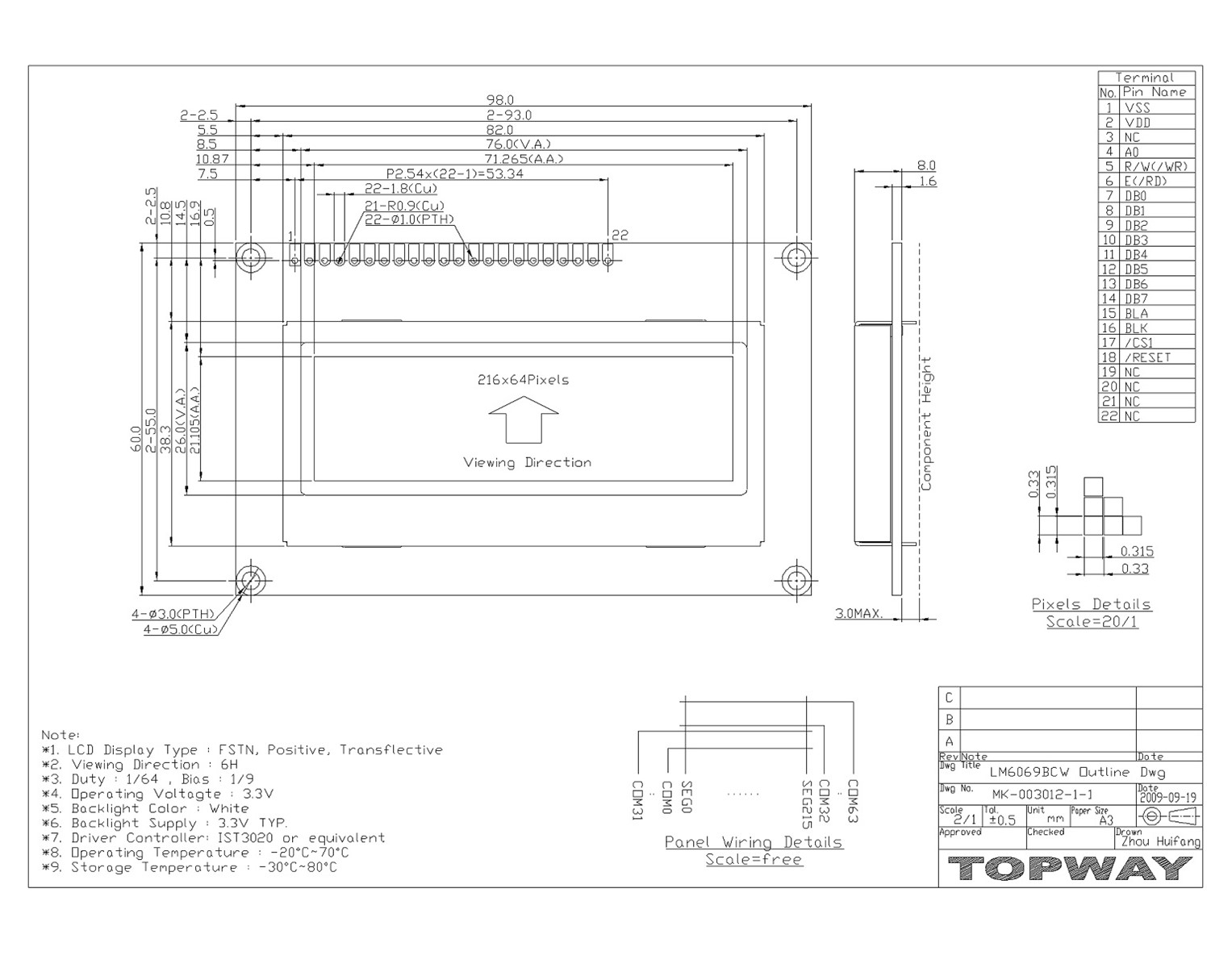 21664 216X64 Cog Display Lm6069b