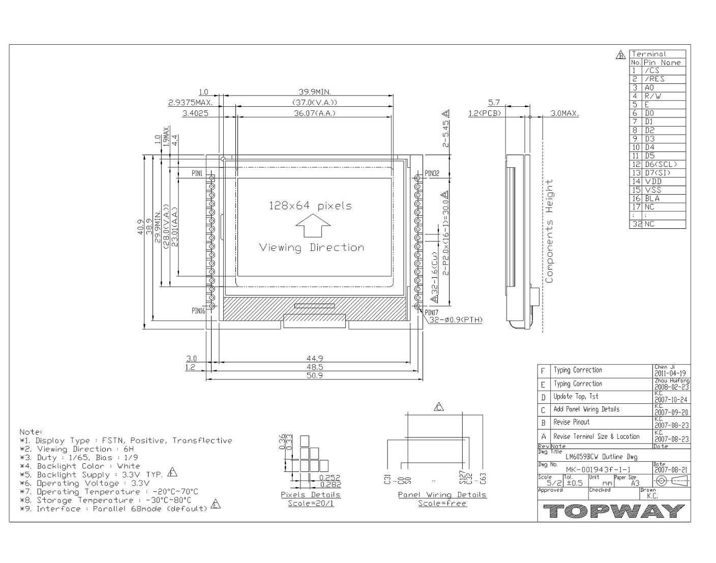 12864 Graphic LCD Module LM6059B