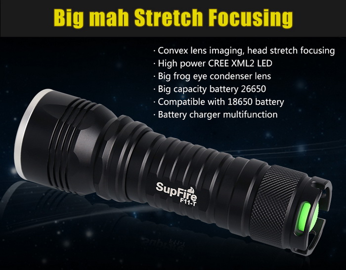 SupFire 1100lumens Focusing Rechargeable LED Flashlight F11T