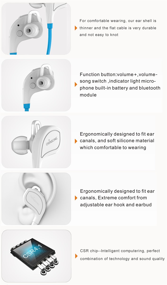 Hot Sale Wireless Sport Bluetooth Earphone with Flat Cable