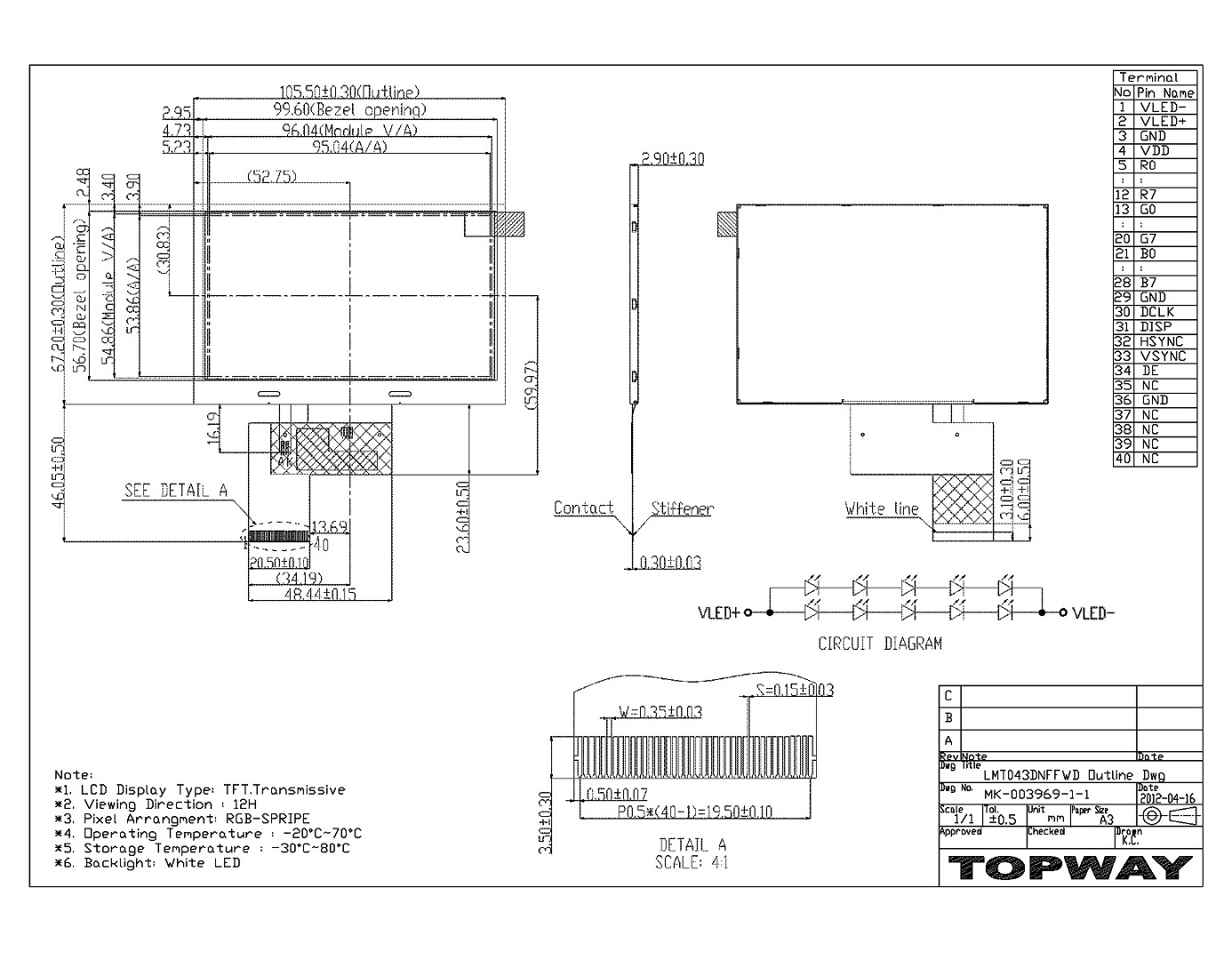 43 Inch 480X272 TFT LCD Touch Screen