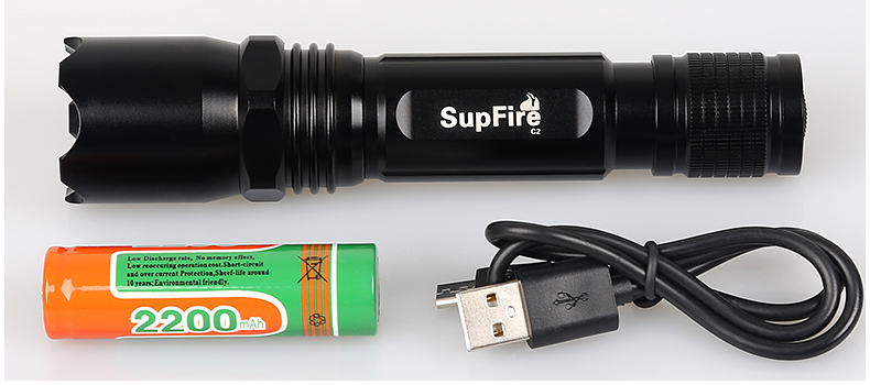 SupFire USB Charging 18650 battery Rechargeable LED torchC2
