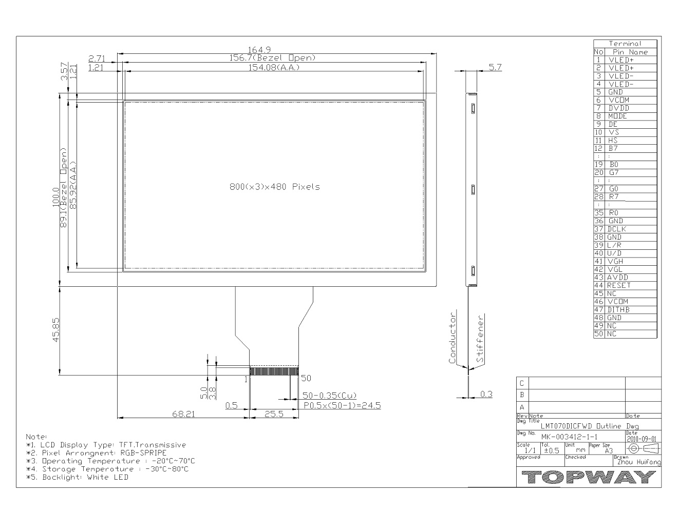 7 Inch TFT LCD Display Module with Touch Screen Panel