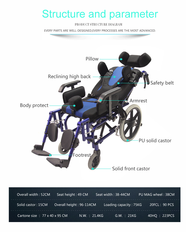 Topmedi new rehabilitation product Reclining cerebral palsy Wheelchair for children