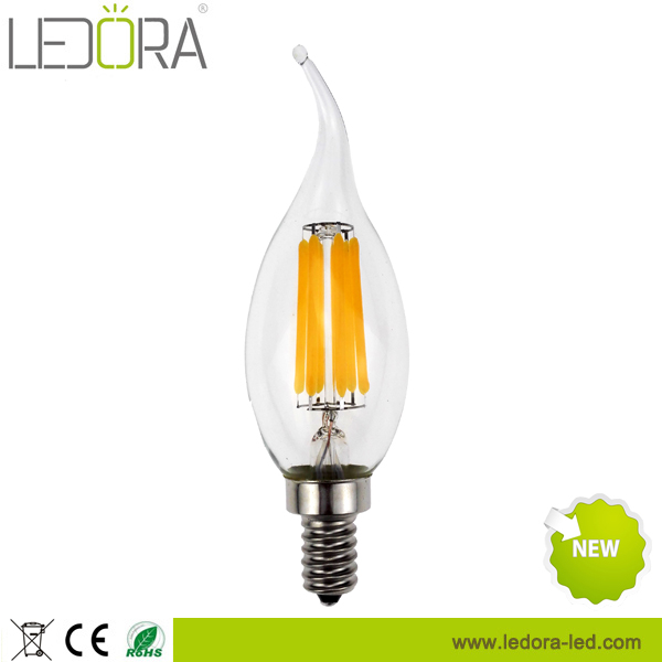 Indoor decorative led lighting dimmable 6w e12 led candle filament bulb