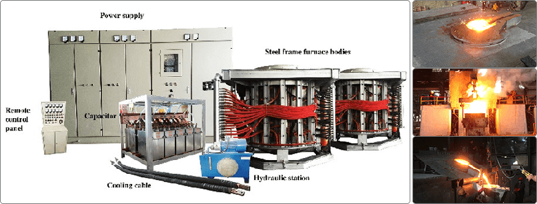 160 tons Iron steel induction melting furnace with hydraulic pouring