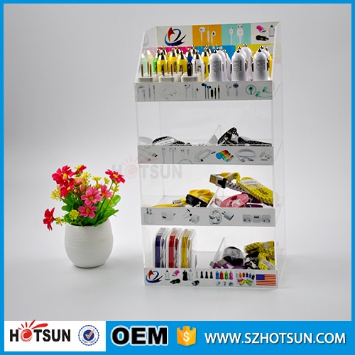 4 layers 8 Compartment Transparent Acrylic Cell Phone Accessories Counter Display Stand Rack