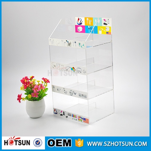 4 layers 8 Compartment Transparent Acrylic Cell Phone Accessories Counter Display Stand Rack
