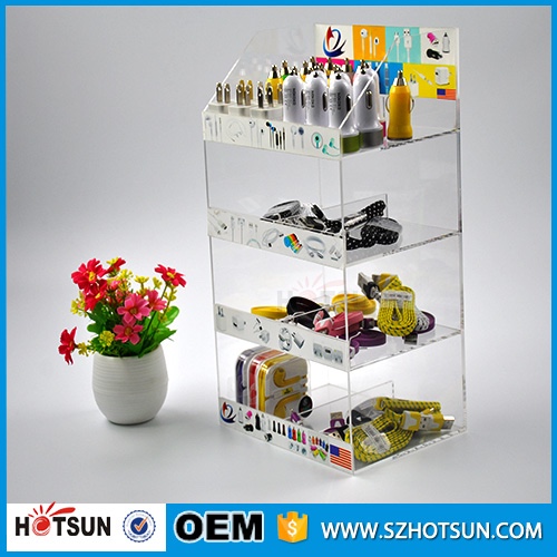 4 layers 8 Compartment Transparent Acrylic Cell Phone Accessories Counter Display Stand Rack