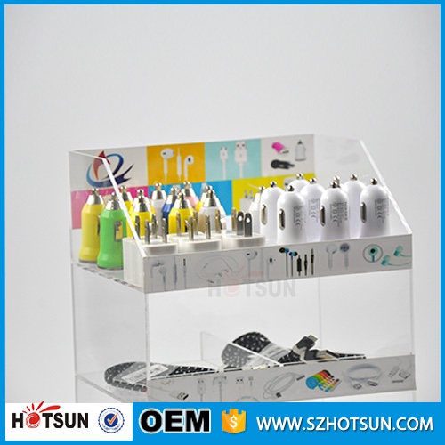 4 layers 8 Compartment Transparent Acrylic Cell Phone Accessories Counter Display Stand Rack
