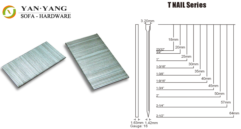 Tnails silver color 16ga T nails series furniture staples sofa staples