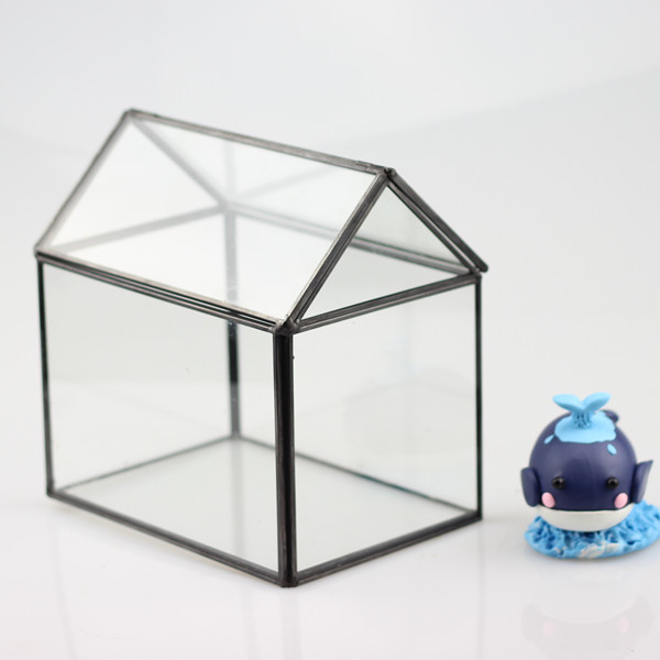 House Shaped Metal Frame Glass Terrarium Vase Home Decoration Table Stand Glass Container Business Promotion Gift