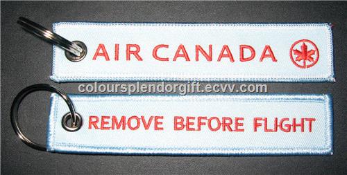 Remove Before Flight Air Canada Custom Logo Embroidery Fabric Keychain