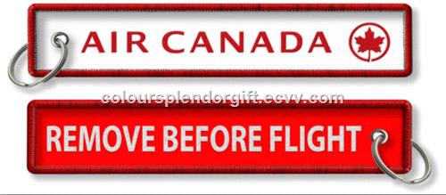 Remove Before Flight Air Canada Custom Logo Embroidery Fabric Keychain