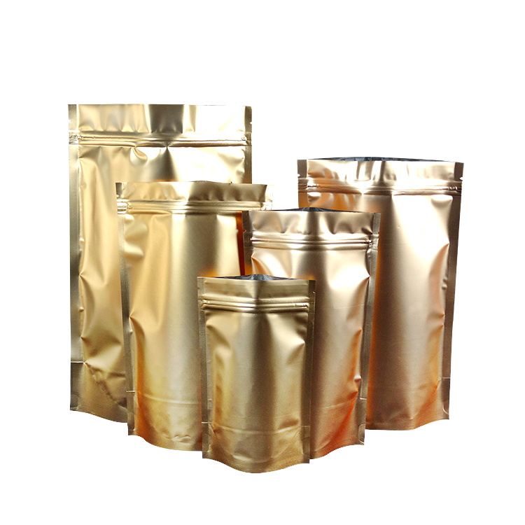 gold aluminium foil pouch standup zipper lock doypack snack packaging bags