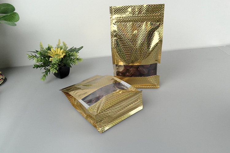 pattern gold window flat bottom boxpouch snack quad side gusset standup zipper lock packaging bags