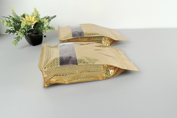 pattern gold window flat bottom boxpouch snack quad side gusset standup zipper lock packaging bags