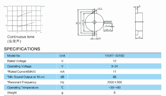 YXWT3015D Buzzer