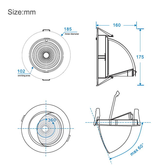 26W 360 degree rotatable COB LED Downlight