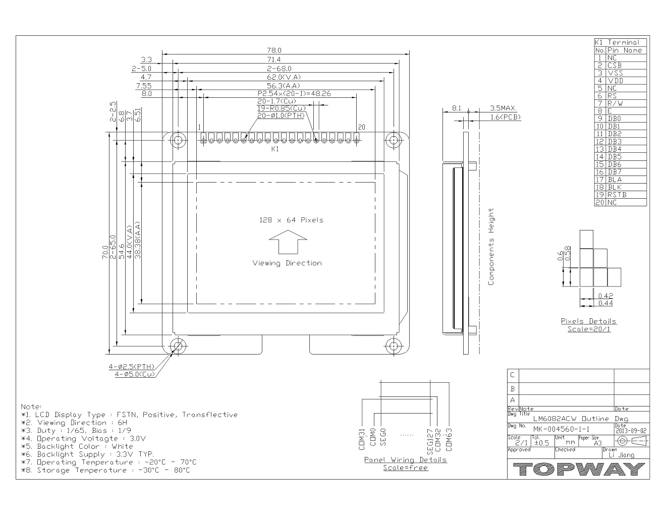 High Quality 12864 LCD Module LM6082A