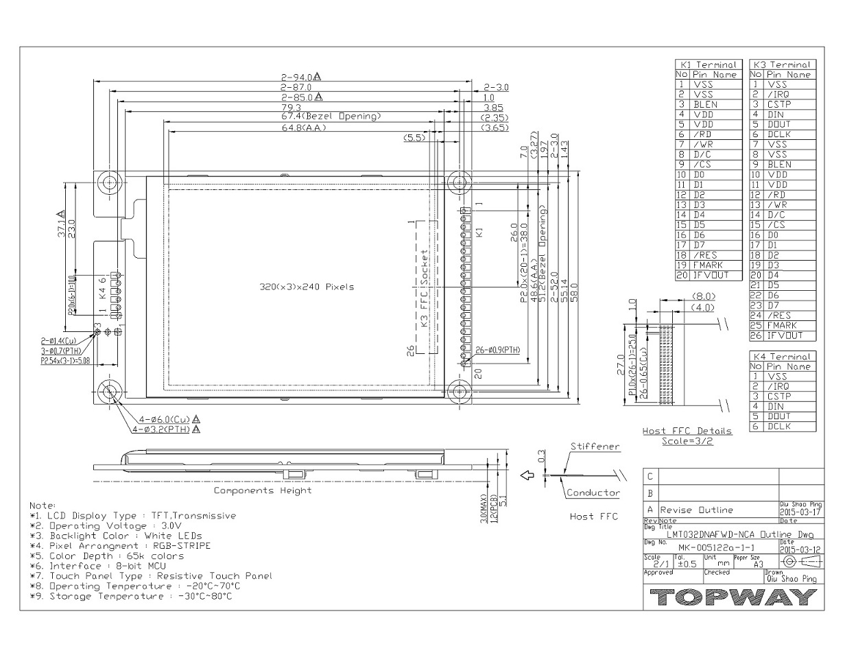 32 TFT LCD Module 320RGB240LMT032DNAFWDNBN