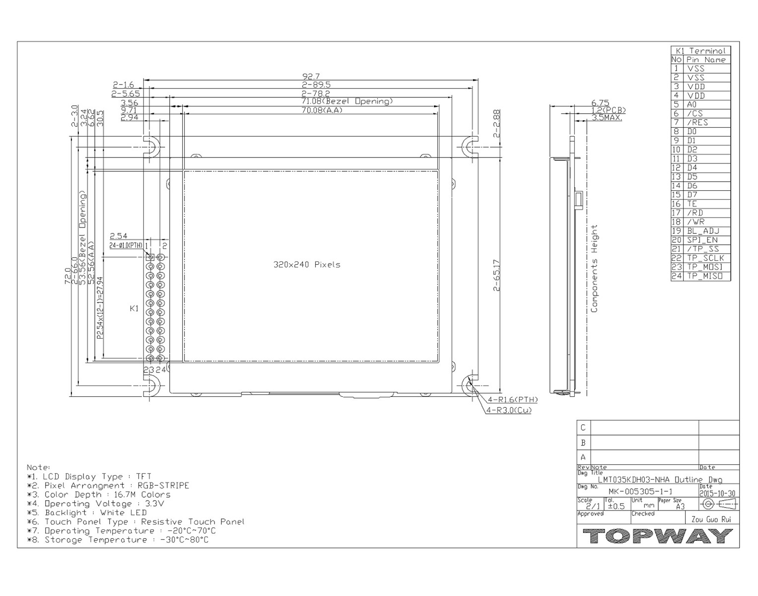 35 Inch TFT LCD 320X240