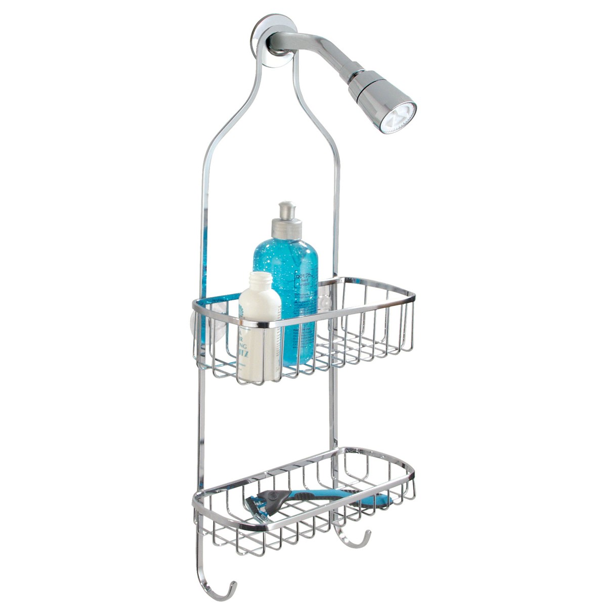 Shower Shelf with Hooks Stainless Steel 2 Tiers