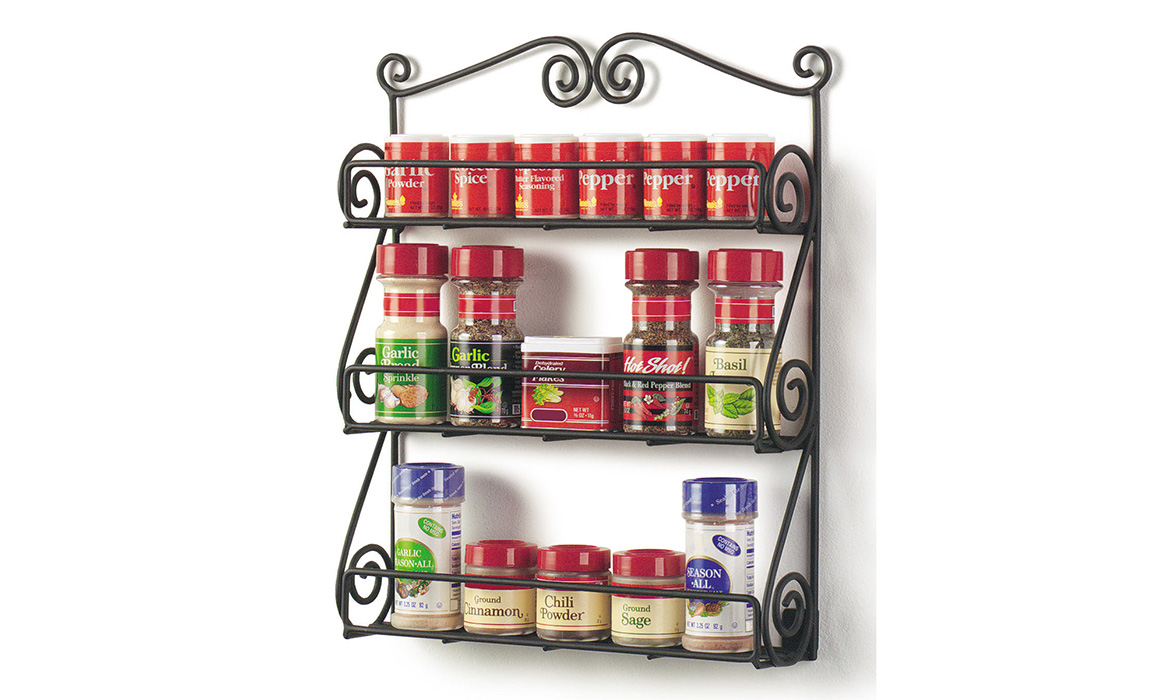 Wall Mounted Spice Rack for Kitchen Metal Scroll Wire