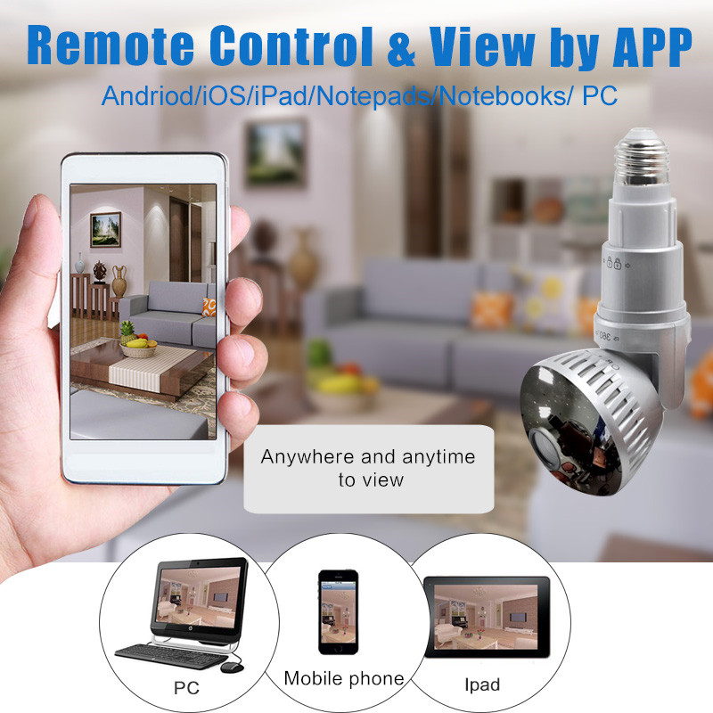 HD960P Wireless P2P Bulb IP Hidden Camera with LED Light and Remote Control