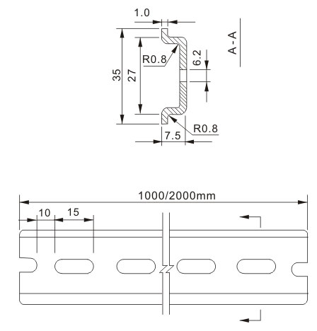 TH357510 top hat Steel DIN rail with zinc coating slotted