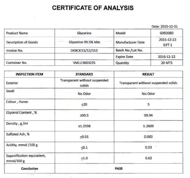 USP Grade Glycerine 995min