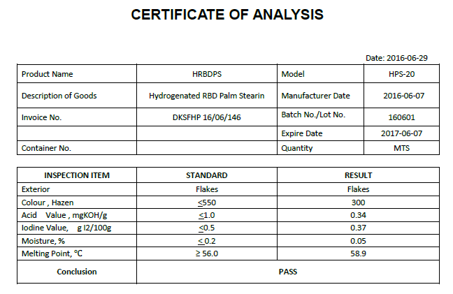 Hydrogenated RBD Palm Stearin