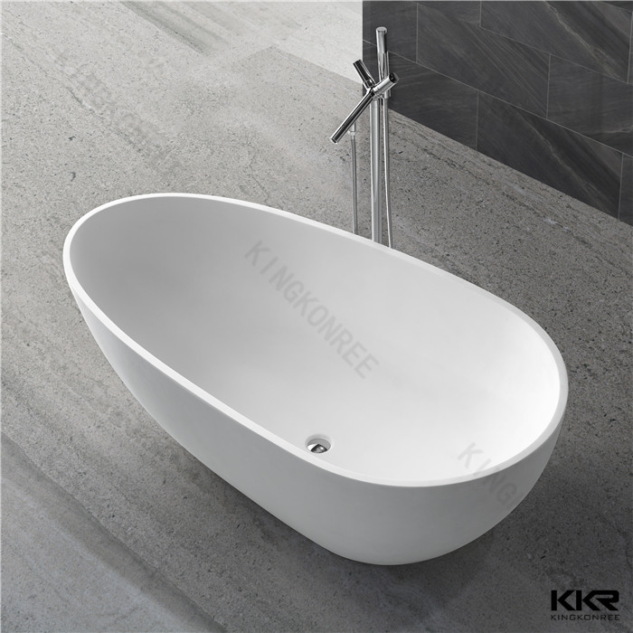 KKR Matte White Marble Stone Free Standing Oval Bathtub