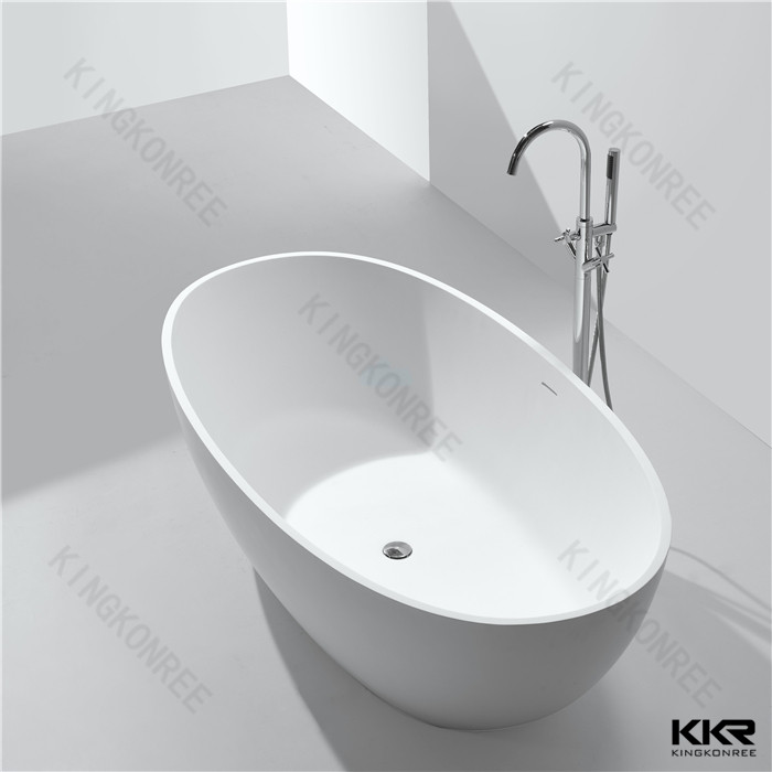 KKR Matte White Marble Stone Free Standing Oval Bathtub