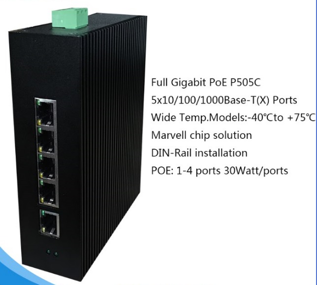 4x101001000BaseTX PoE ports and 1x101001000BaseTX port gigabit switch P505C