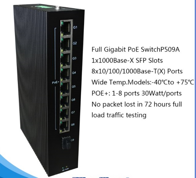 8x101001000BaseTX PoE ports and 1x1000BaseX SFP slot gigabit switch P509A