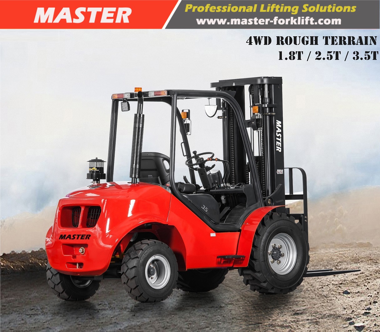 Master 3.5Ton 4WD Rough Terrain Forklift with Japanese Yanmar engine from China Manufacturer