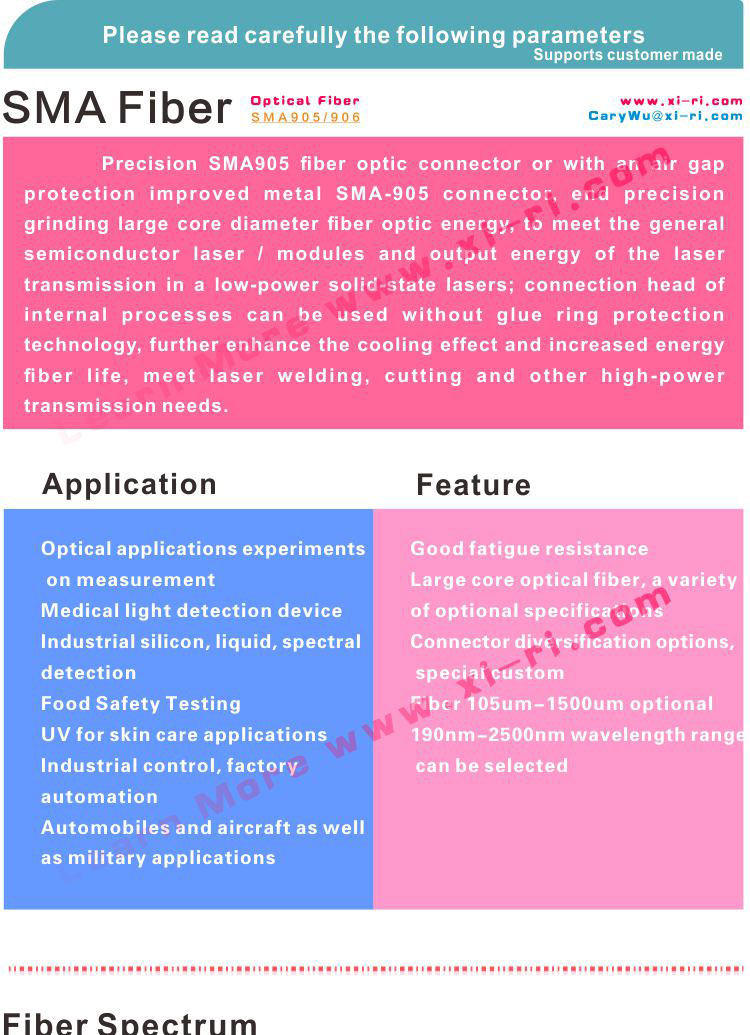 SMA905906 fiber optic connector UVVIS or VISNIR laser fiber core 400um IRHCS600 FSMA905