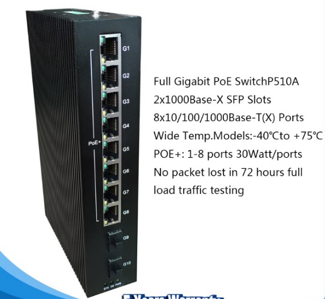10 gigabit ethernet ports industrial PoE switch with 2 SFP slots P510A