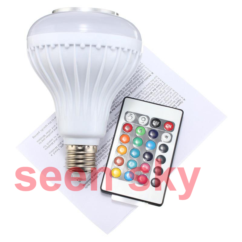 Wireless E27 12W Bluetooth Remote Control Mini Smart LED Audio Speaker RGB Music Lamp