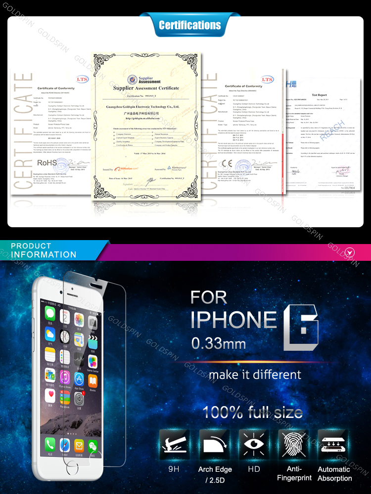 Retail Package 9H Anti Shock For Apple iPhone 6 Tempered Glass Screen Protector