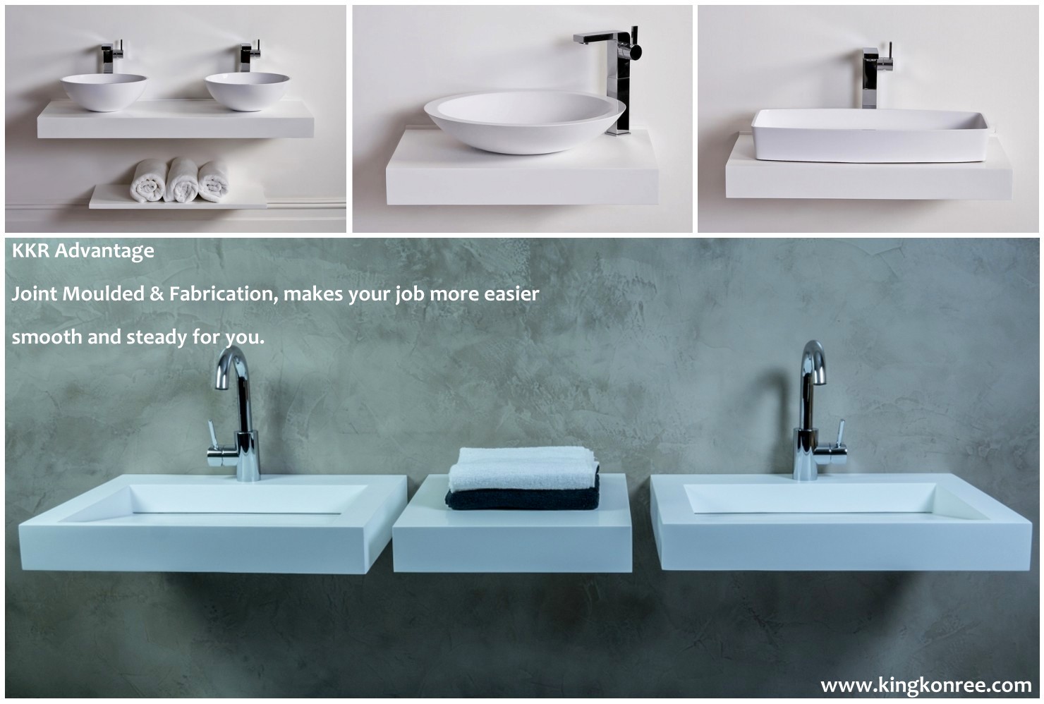 Kingkonree newly design acrylic solid surface basin