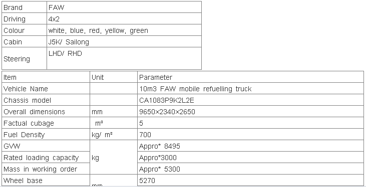 Hot Sale 10 cbm Fuel tank truck FAW Refuel Truck