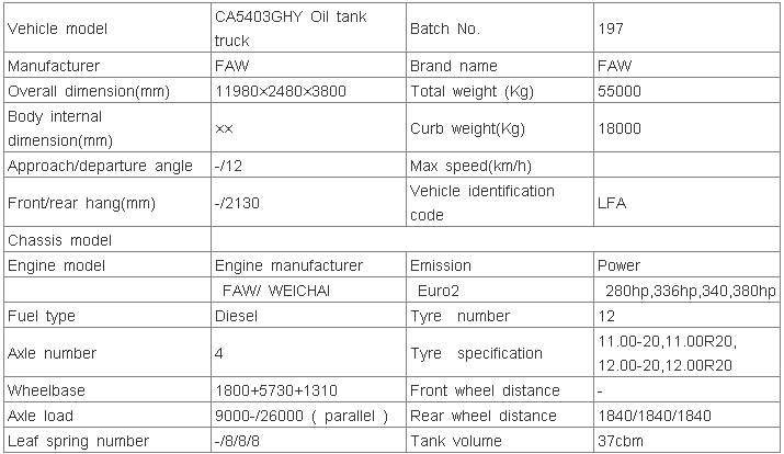 Hot Sale FAW 3037 cbm Fuel Transportation Vehicle