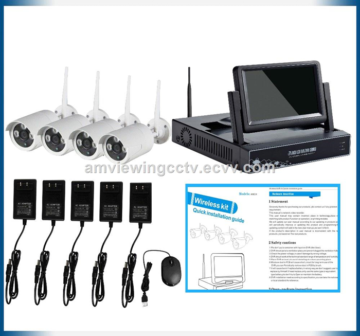 7 inch HD LCD Screen wifi security 4CH NVR 720p h264 CCTV Onvif WIFI Surveillance Camera System