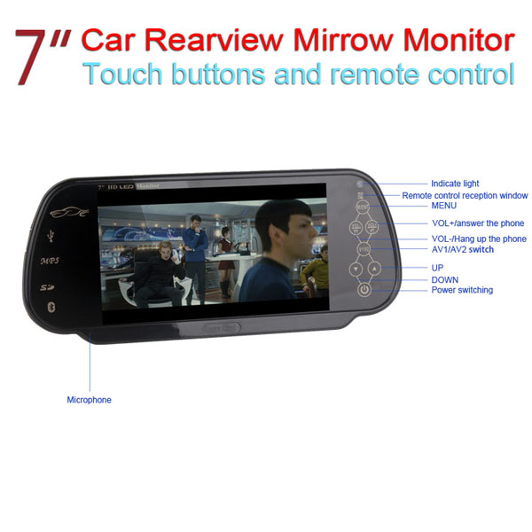 7 Car Rearview Mirrow Monitor with USB SD MP5 Bluetooth FM Transmitter L720