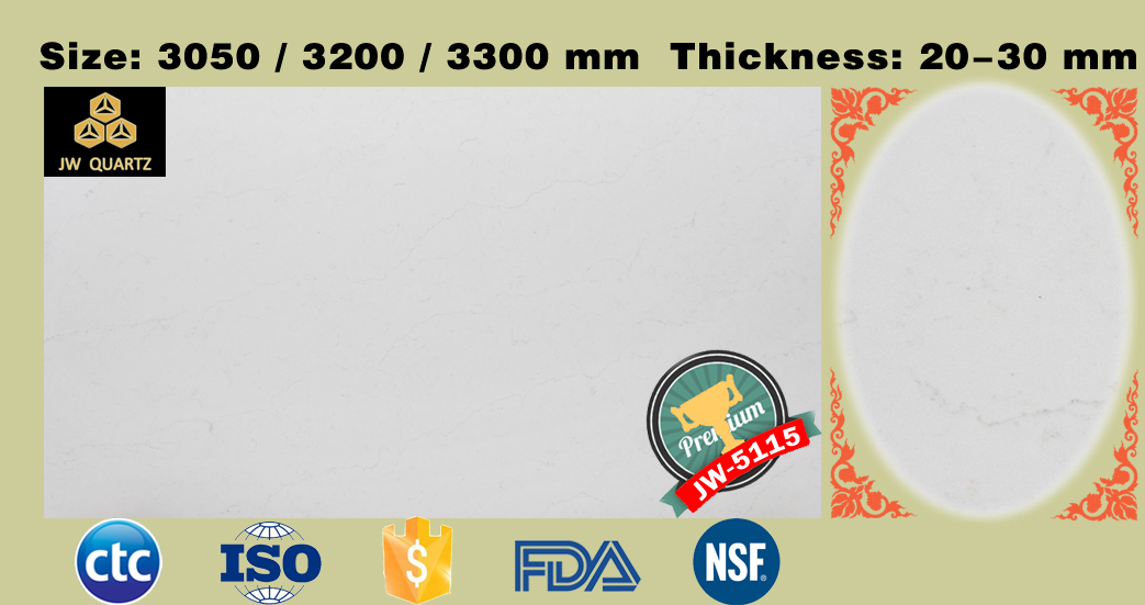 JW5115 MilkSoft White Artificial Quartz Stone Slab for Countertop
