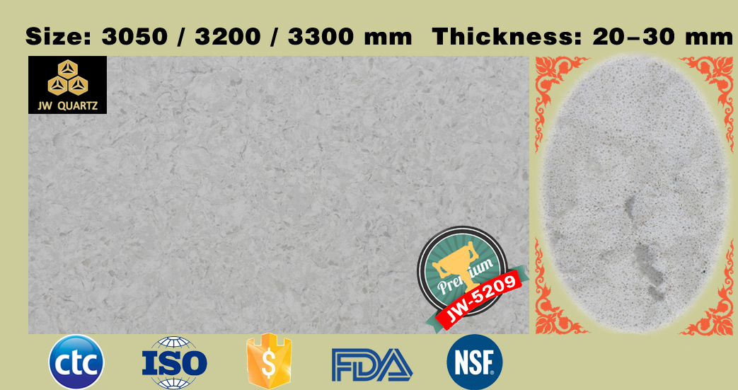JW5209 Koala GreyBright Grey Artificial Quartz Stone Slab